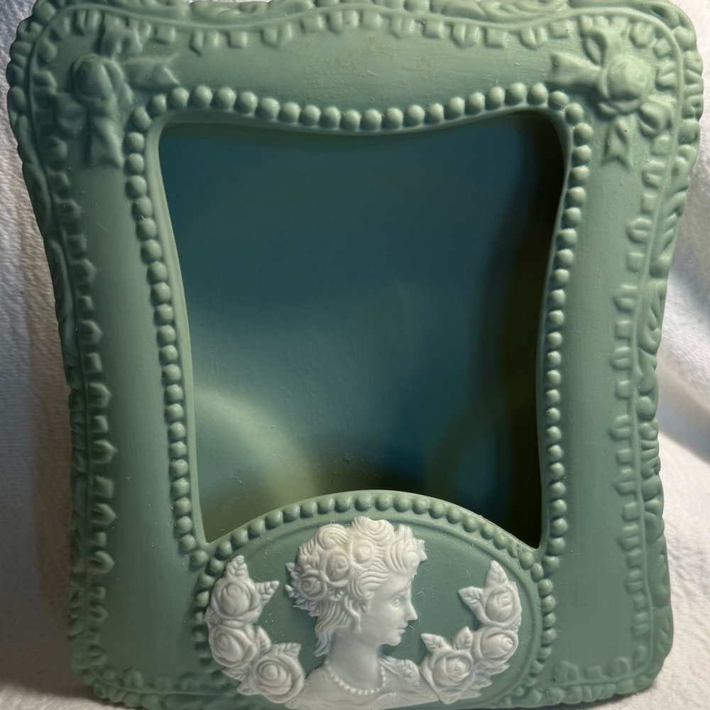 Vintage Style Sage Green and White Jasperware Cameo Picture Frame